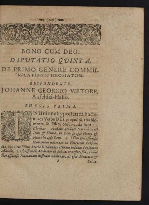 Bono Cum Deo! Dsputatio Quinta, De Primo Genere Communicationis Idiomatum.