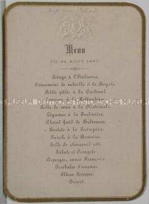 Speisekarte vom 24. August 1887