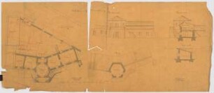 Schloss von Dr. Strousberg, Zbirow Umbau: Gärtnerwohnung: Grundrisse, Schnitte, Ansicht
