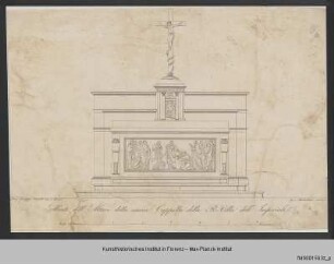Collezione dei disegni di nuove fabbriche e ornati fatti nella regia villa del Poggio Imperiale. Parte prima. : Architekturzeichnung zur Cappella della Santissima Annunziata, Aufriss des Altars