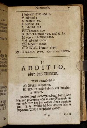 II. Additio, oder das Addiren