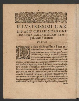 Illustrissimi Cardinalis Caesaris Baronii Contra Serenissimam Rempublicam Venetam Votum.