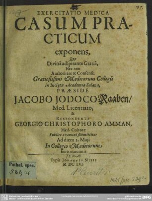 Exercitatio Medica Casum Practicum exponens