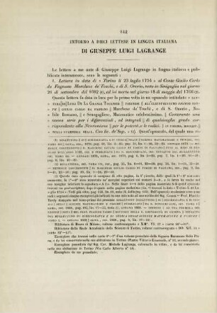 Intorno a dieci lettere in lingua italiana die Giuseppe Luigi Lagrange.