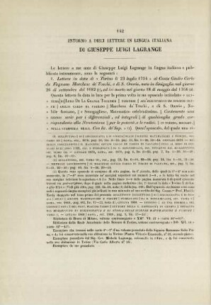 Intorno a dieci lettere in lingua italiana die Giuseppe Luigi Lagrange.