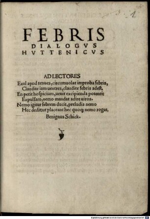 Febris : dialogus Huttenicus ...