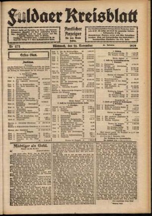 Erste Ausgabe vom Mittwoch, den 26. November 1919.