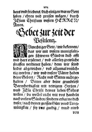 Gebet zur zeit der Pestilentz.