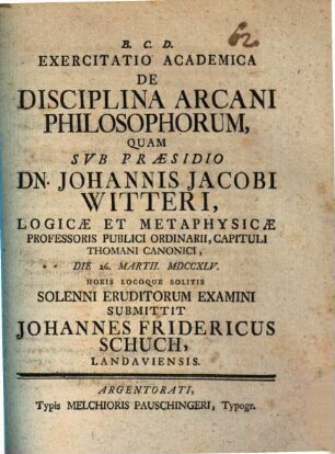Exercitatio acad. de disciplina arcani philosophorum