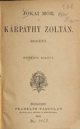 Kárpáthy Zoltán : Regény