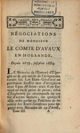 Négociations De Monsieur Le Comte D'Avaux En Hollande, 3. Depuis 1679, jusqu'en 1684