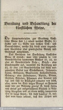 Bereitung und Behandlung der künstlichen Weine