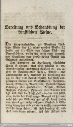 Bereitung und Behandlung der künstlichen Weine