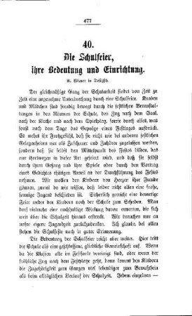 Die Schulfeier, ihre Bedeutung und Einrichtung