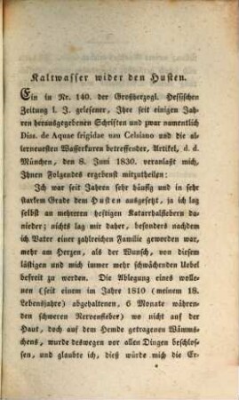 Die allerneuesten Wasserkuren : eine Quartalschrift, welche das Neueste aus der Wasserheilkunde und Nachrichten von ihren Fortschritten im In- und Auslande liefert ; eine Heilschrift für jedermann. 7. 1831