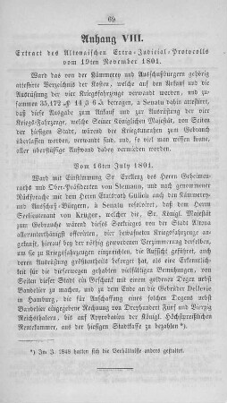 Anhang VIII. Extract des Altonaischen Extra-Judicial-Protocolls vom 19ten November 1801 u. vom 16ten July 1801.