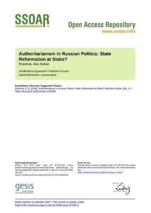 Authoritarianism in Russian Politics: State Reformation at Stake?