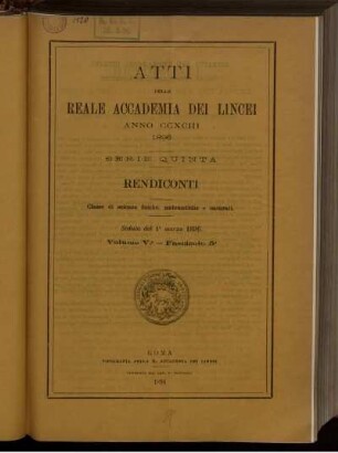 Seduta del 1 marzo 1896. Volume V. - Fascicolo 5.