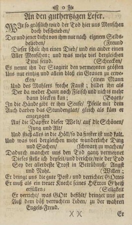 An den guthertzigen Leser
