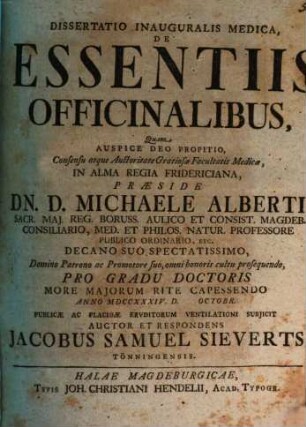 Dissertatio inauguralis medica de essentiis officinalibus