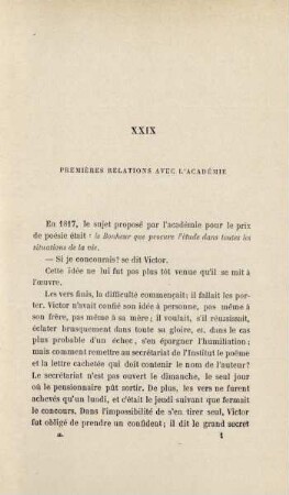 XXIX. Premières relations avec l'académie