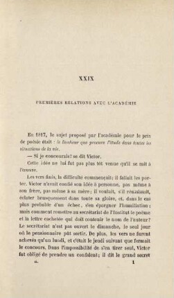 XXIX. Premières relations avec l'académie