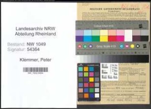 Entnazifizierung Peter Klemmer , geb. 14.12.1908 (Arbeiter)