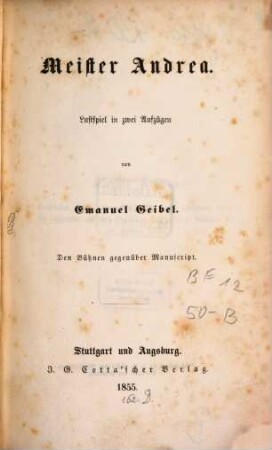 Meister Andrea : Lustspiel in zwei Aufzügen
