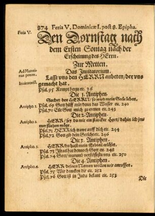 Den Dornstag nach dem Ersten Sontag nach der Erscheinung des Herrn.