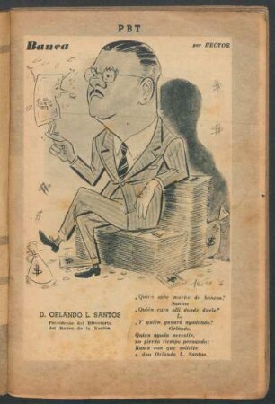 Banca - D. Orlando L. Santos, presidente del Directorio del Banco de la Nación - [Caricatura]