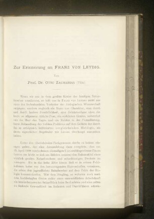 Zur Erinnerung an FRANZ VON LEYDIG.