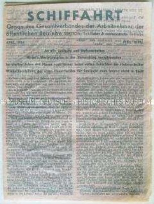 Illegales Nachrichtenblatt der Gewerkschaften aus dem Bereich der Schiffahrt u.a. zu Hitlers Vierjahresplan