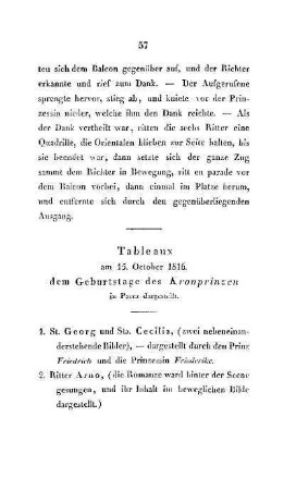 Tableaux am 15. October 1816. dem Geburtstage des Kronprinzen in Parez dargestellt.