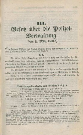 III. Gesetz über die Polizei-Verwaltung vom 11. März 1850.
