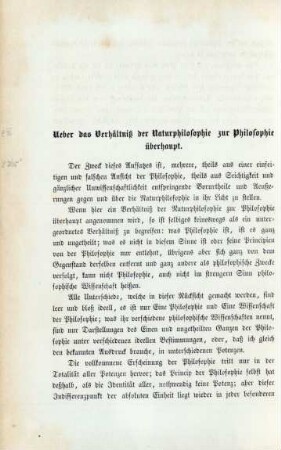 Ueber das Verhältnis der Naturphilosophie zur Philosophie überhaupt