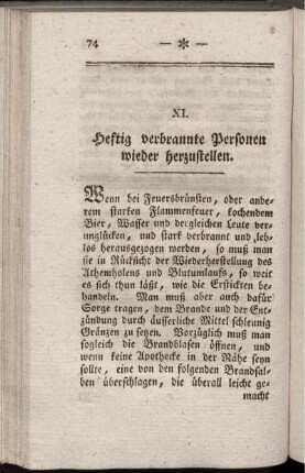 XI. Heftig verbrannte Personen wieder herzustellen