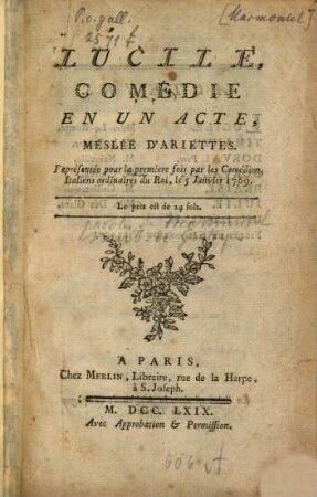 Lucile : Comédie en un Acte, meslée d'ariettes