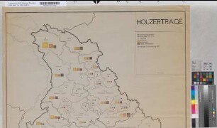 [Nord-Rheinprovinz]. Holzerträge. Darstellung nach Kreisen [Und kreisfreien Städten]. Jahreserträge 1937 in Festmeter. Grundlage: Forsterhebung 1937. Landesplanungsgemeinschaft Rheinland, Düsseldorf, Landeshaus, 1945