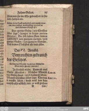 Der VI. Artickel. Vom rechten gebrauch des Gesetzes.
