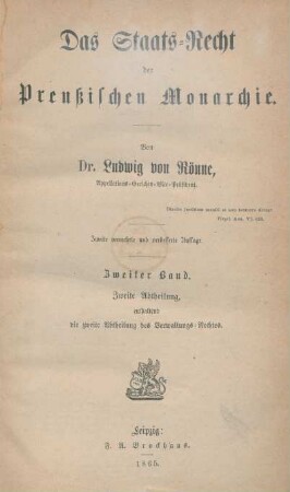 Bd. 2, Abth. 2: Zweite Abtheilung, enthaltend die zweite Abtheilung des Verwaltungs-Rechtes