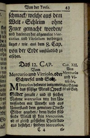 Das 12. Cap. Vom Mercurio und Vitriolo, oder Schwefel und Saltz.