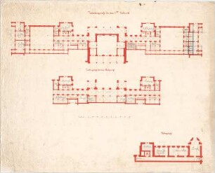 Voit, August von; Feldafing / Starnberger See (Bayern); Königliches Schloss (Königliche Villa) - Zwischengeschoss über dem 1. OG u. Zwischengeschoss über dem Hochgeschoss (Grundrisse, Grundriss Keller)