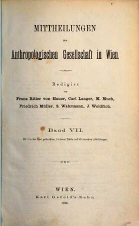 Mitteilungen der Anthropologischen Gesellschaft in Wien : MAG. 7, 7. 1878