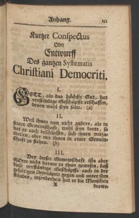 Kurtzer Conspectus Oder Entwurff Des gantzen Systematis Christiani Democriti