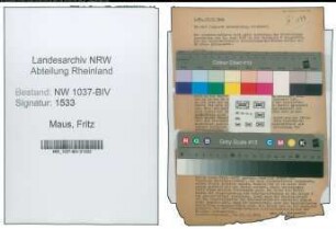 Entnazifizierung Fritz Maus , geb. 30.03.1908 (Versicherungsvertreter)
