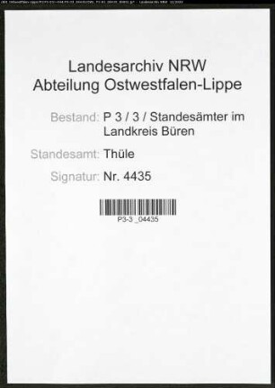 Sterberegister Standesamt Thüle