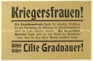 Wahlaufruf der SPD an die Frauen der Kriegsteilnehmer