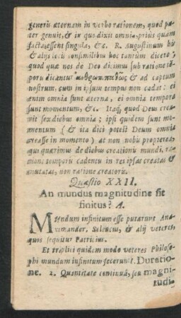 Quaestio XXII. An mundus magnitudine sit finitus?