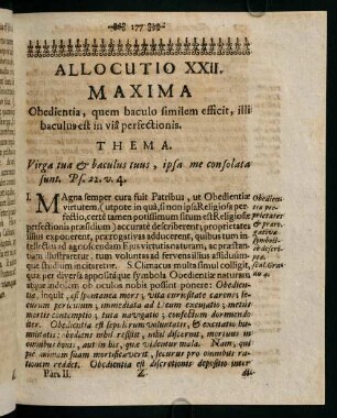177-186, Allocutio XXII. Maxima. Obedientia, quem baculo similem efficit, illi baculus est in viâ perfectionis