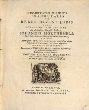 Diss. iur. inaug. de rebus divini iuris